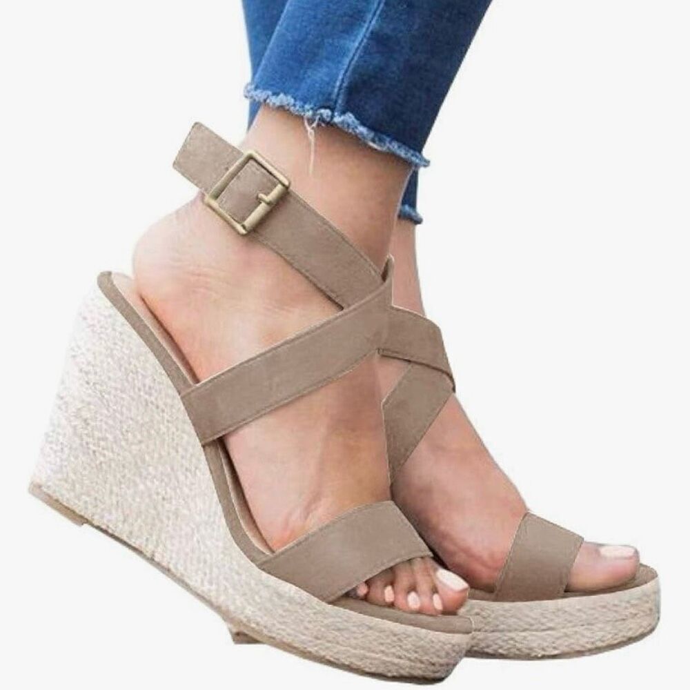 ✨Coutgo Women's Sz 8 Wedge Sandals Cross Strap Espadrille Platform✨
